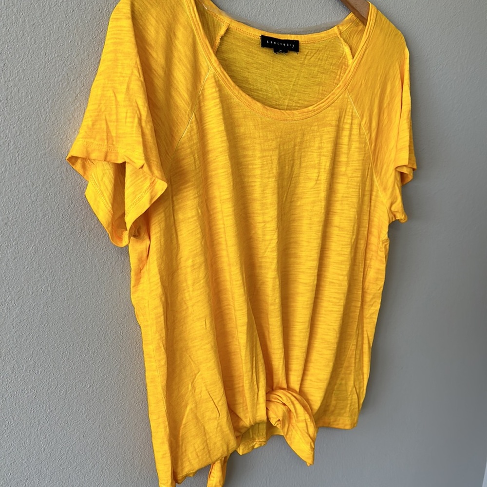 Sanctuary Yellow Short Sleeve Tie Front Blouse XL - Picture 3 of 10